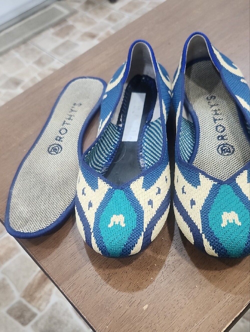 Rothy's Blue, Teal & Cream Knit Pointelle Flats - Picture 2 of 8